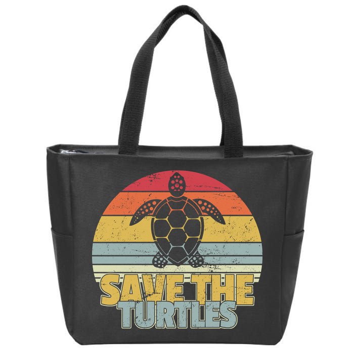 Save The Turtles Retro Style Zip Tote Bag