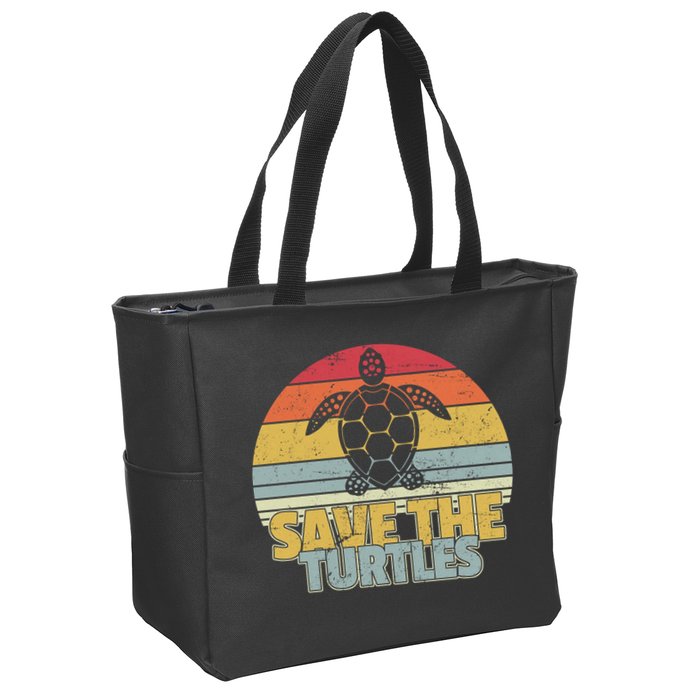 Save The Turtles Retro Style Zip Tote Bag