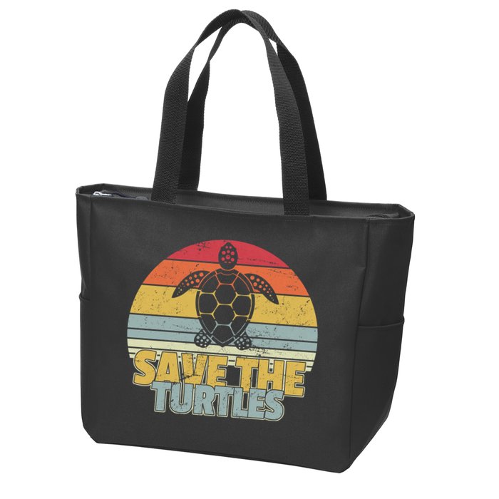 Save The Turtles Retro Style Zip Tote Bag