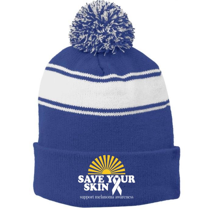 Save Your Skin Melanoma Awareness Stripe Pom Pom Beanie