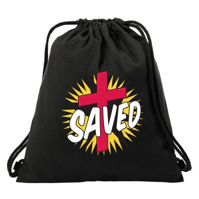 Saved Comic Cross Drawstring Bag
