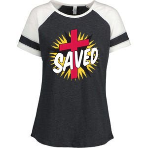 Saved Comic Cross Enza Ladies Jersey Colorblock Tee