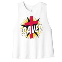 Saved Comic Cross Women's Racerback Cropped Tank