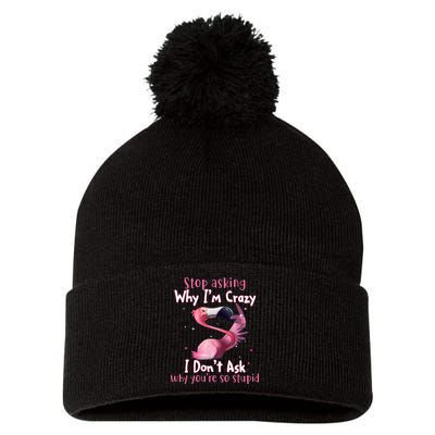 Stop Asking Why I'm Crazy I Don't Ask Why You're So Stupid Funny Pom Pom 12in Knit Beanie