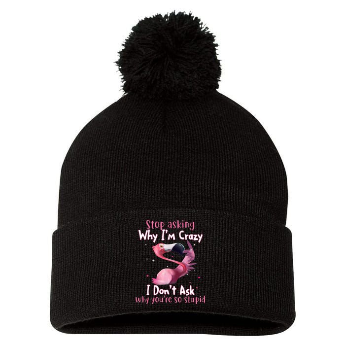 Stop Asking Why I'm Crazy I Don't Ask Why You're So Stupid Funny Pom Pom 12in Knit Beanie