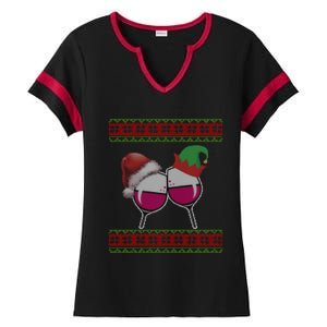 Santa And Wine Glasses Hat Christmas Funny Wine Lover Gift Ladies Halftime Notch Neck Tee