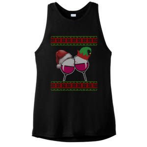 Santa And Wine Glasses Hat Christmas Funny Wine Lover Gift Ladies PosiCharge Tri-Blend Wicking Tank