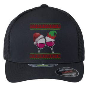 Santa And Wine Glasses Hat Christmas Funny Wine Lover Gift Flexfit Unipanel Trucker Cap