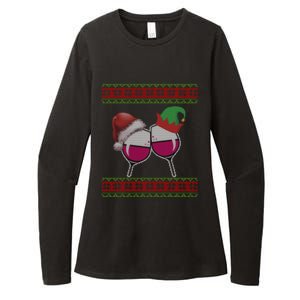 Santa And Wine Glasses Hat Christmas Funny Wine Lover Gift Womens CVC Long Sleeve Shirt