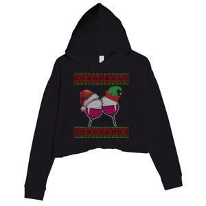 Santa And Wine Glasses Hat Christmas Funny Wine Lover Gift Crop Fleece Hoodie