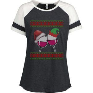 Santa And Wine Glasses Hat Christmas Funny Wine Lover Gift Enza Ladies Jersey Colorblock Tee