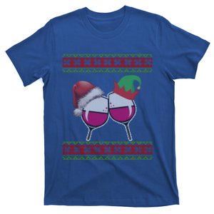 Santa And Wine Glasses Hat Christmas Funny Wine Lover Gift T-Shirt