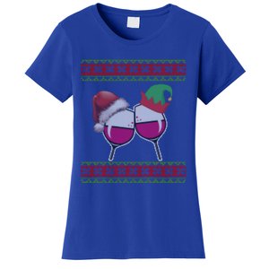 Santa And Wine Glasses Hat Christmas Funny Wine Lover Gift Women's T-Shirt