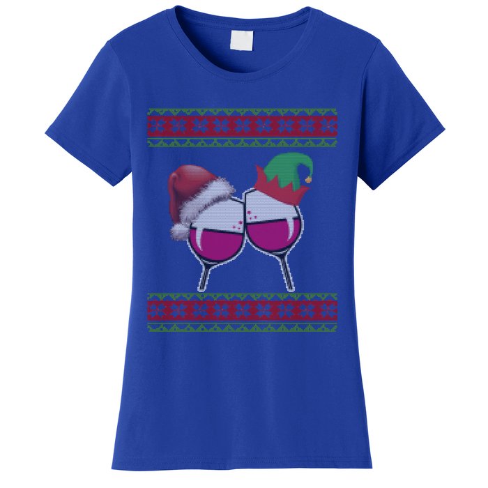 Santa And Wine Glasses Hat Christmas Funny Wine Lover Gift Women's T-Shirt