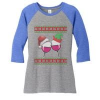 Santa And Wine Glasses Hat Christmas Funny Wine Lover Gift Women's Tri-Blend 3/4-Sleeve Raglan Shirt