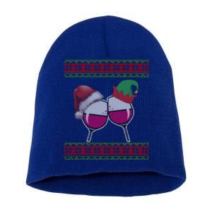 Santa And Wine Glasses Hat Christmas Funny Wine Lover Gift Short Acrylic Beanie