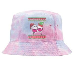 Santa And Wine Glasses Hat Christmas Funny Wine Lover Gift Tie-Dyed Bucket Hat