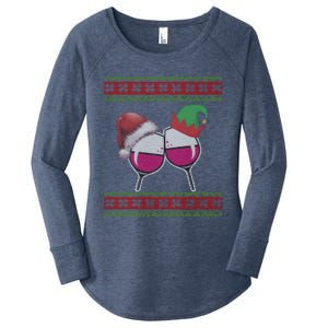 Santa And Wine Glasses Hat Christmas Funny Wine Lover Gift Women's Perfect Tri Tunic Long Sleeve Shirt