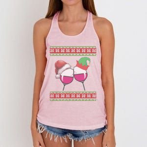 Santa And Wine Glasses Hat Christmas Funny Wine Lover Gift Women's Knotted Racerback Tank