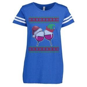 Santa And Wine Glasses Hat Christmas Funny Wine Lover Gift Enza Ladies Jersey Football T-Shirt