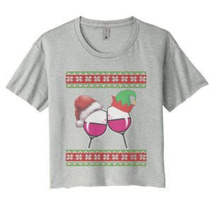 Santa And Wine Glasses Hat Christmas Funny Wine Lover Gift Women's Crop Top Tee