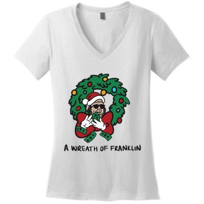 Santa A Wreath Of Franklin Christmas Women's V-Neck T-Shirt