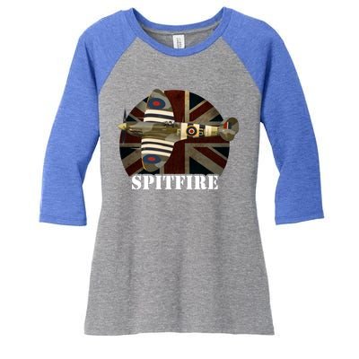 Spitfire Aircraft Ww2 Airplane Aeroplane War Plane Gift Women's Tri-Blend 3/4-Sleeve Raglan Shirt