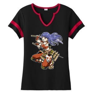 Samurai Anime Warrior Ladies Halftime Notch Neck Tee