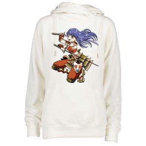 Samurai Anime Warrior Womens Funnel Neck Pullover Hood