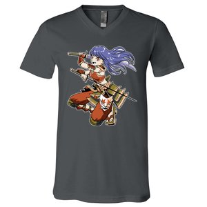 Samurai Anime Warrior V-Neck T-Shirt