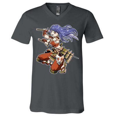 Samurai Anime Warrior V-Neck T-Shirt