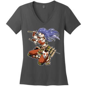 Samurai Anime Warrior Women's V-Neck T-Shirt