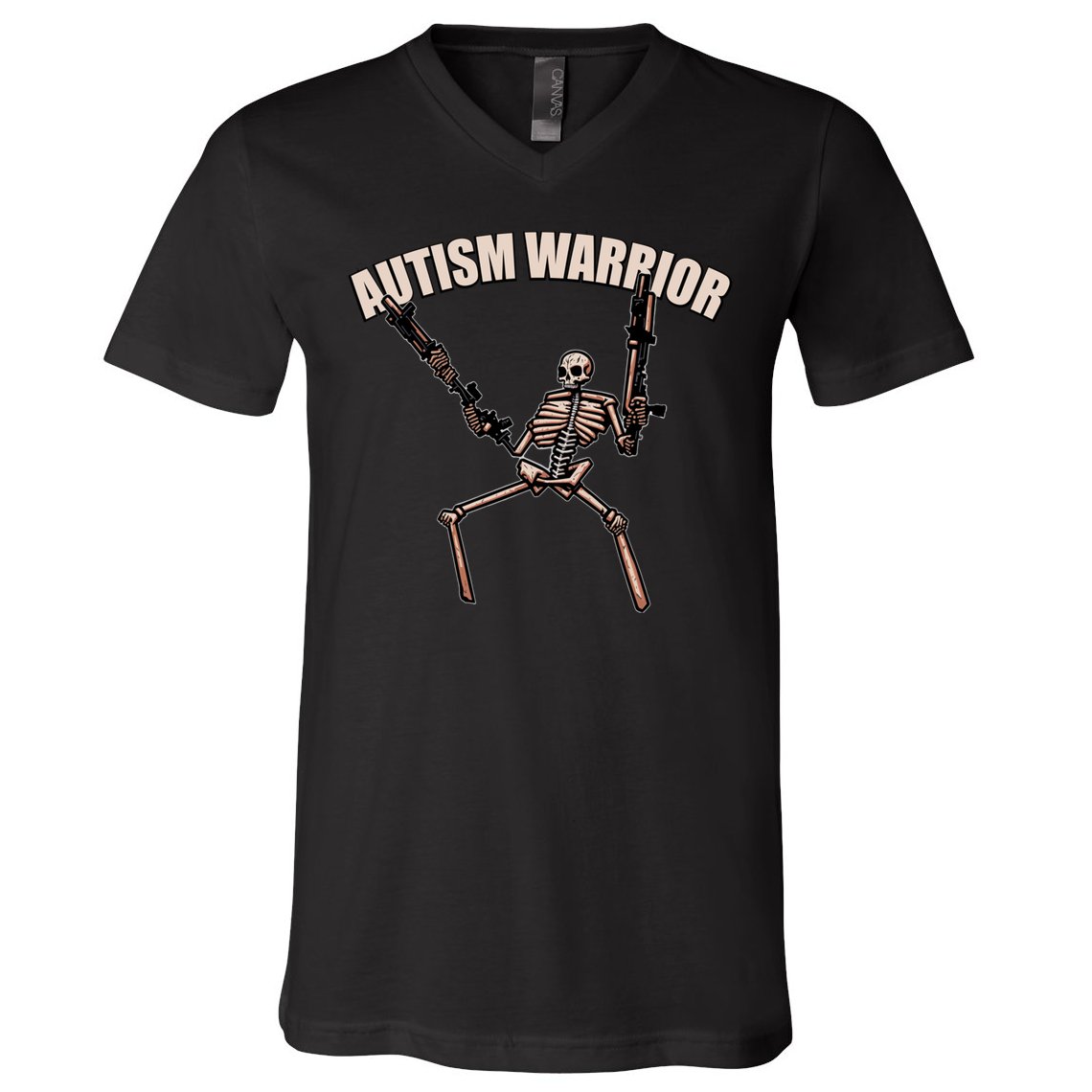 skull autism warrior autism skeleton meme autism awareness gift V-Neck T-Shirt