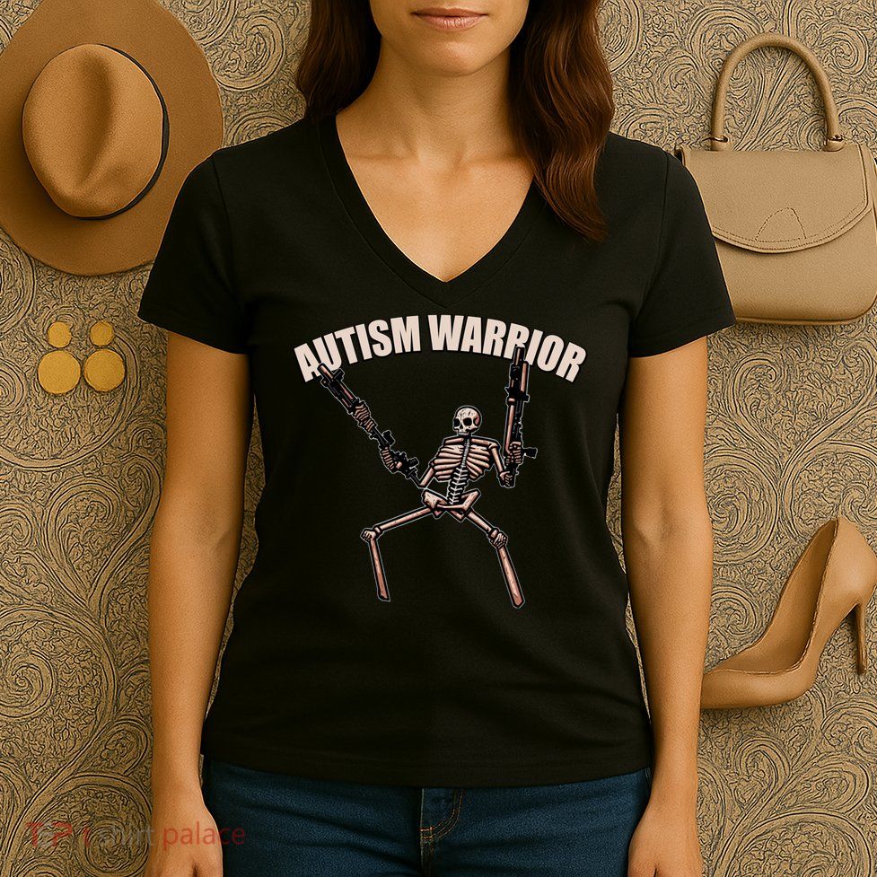 skull autism warrior autism skeleton meme autism awareness gift Women's V-Neck T-Shirt