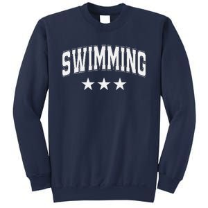 Swimming All White Stars Classic Retro Varsity Text Sweatshirt