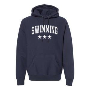 Swimming All White Stars Classic Retro Varsity Text Premium Hoodie