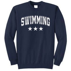 Swimming All White Stars Classic Retro Varsity Text Tall Sweatshirt