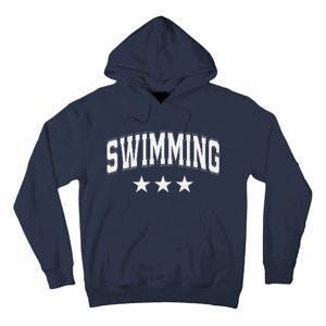 Swimming All White Stars Classic Retro Varsity Text Tall Hoodie