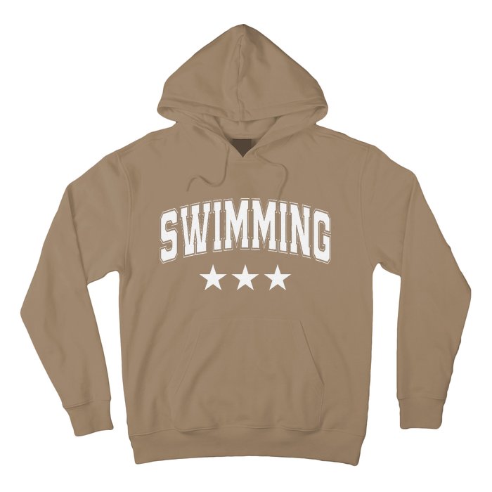 Swimming All White Stars Classic Retro Varsity Text Hoodie