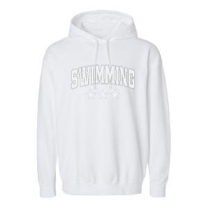 Swimming All White Stars Classic Retro Varsity Text Garment-Dyed Fleece Hoodie