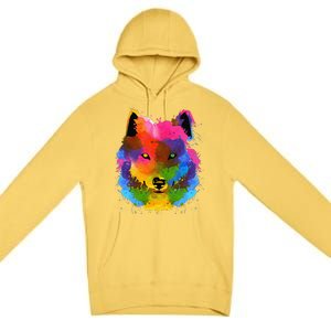 Splash Art Wolf Funny Watercolor Wildlife Dog Canine Outfit Premium Pullover Hoodie