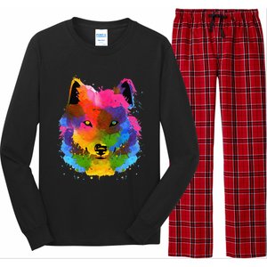 Splash Art Wolf Funny Watercolor Wildlife Dog Canine Outfit Long Sleeve Pajama Set