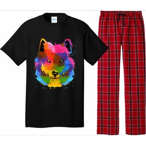 Splash Art Wolf Funny Watercolor Wildlife Dog Canine Outfit Pajama Set