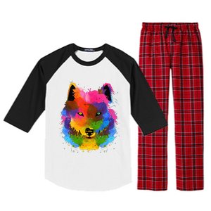 Splash Art Wolf Funny Watercolor Wildlife Dog Canine Outfit Raglan Sleeve Pajama Set