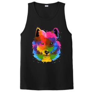 Splash Art Wolf Funny Watercolor Wildlife Dog Canine Outfit PosiCharge Competitor Tank