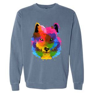 Splash Art Wolf Funny Watercolor Wildlife Dog Canine Outfit Garment-Dyed Sweatshirt