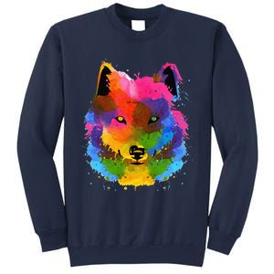 Splash Art Wolf Funny Watercolor Wildlife Dog Canine Outfit Sweatshirt