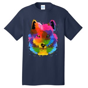 Splash Art Wolf Funny Watercolor Wildlife Dog Canine Outfit Tall T-Shirt