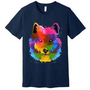 Splash Art Wolf Funny Watercolor Wildlife Dog Canine Outfit Premium T-Shirt