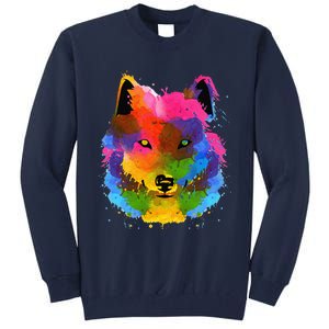 Splash Art Wolf Funny Watercolor Wildlife Dog Canine Outfit Tall Sweatshirt